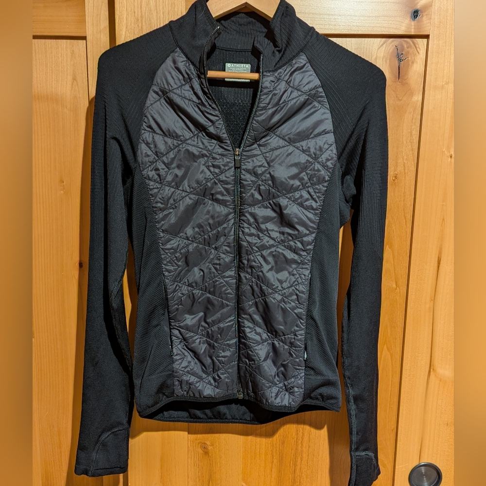 Athleta Flurry Force Running Jacket Primaloft Puffer Front Ribbed Black Sz Large